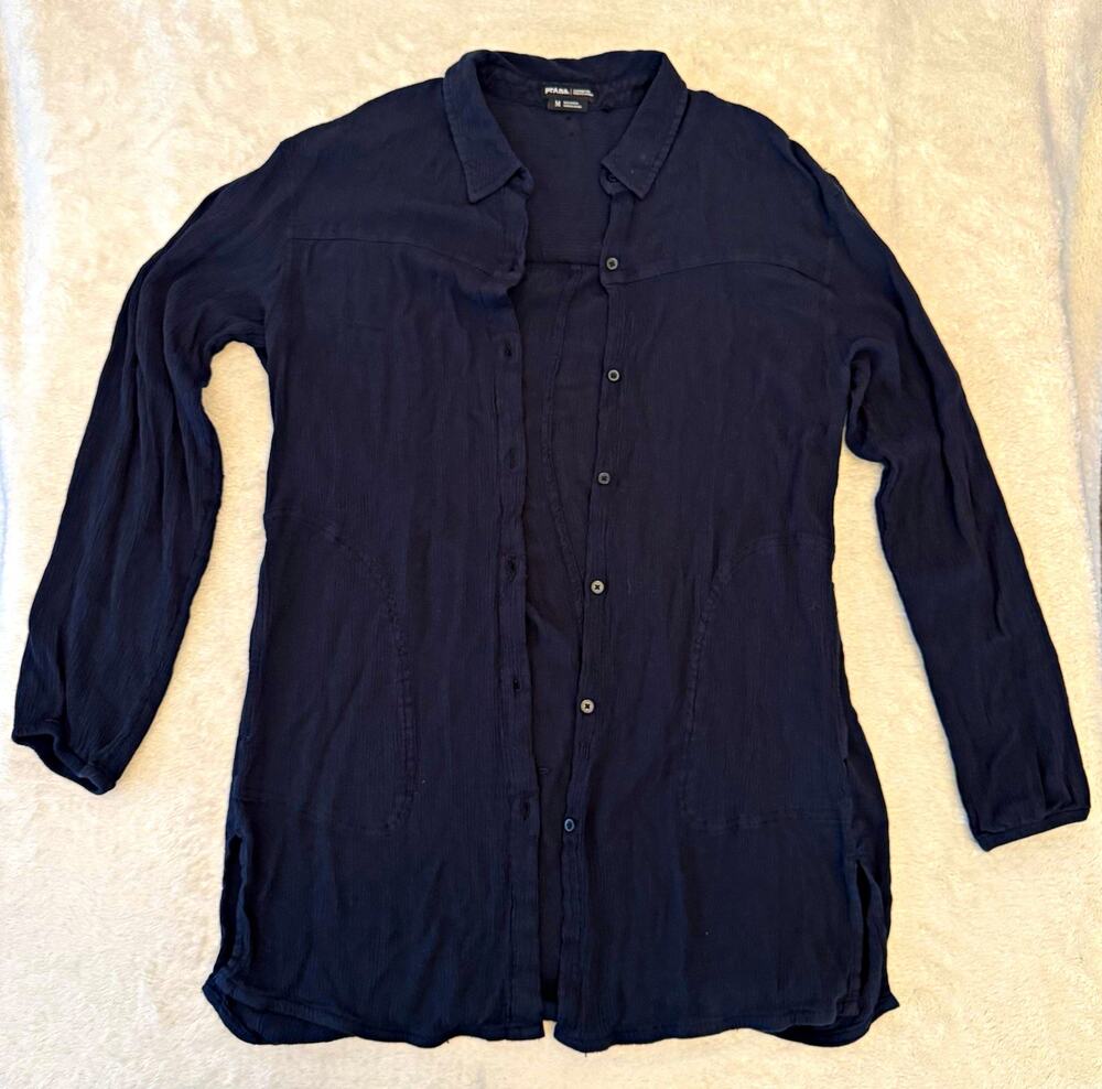 prAna Women’s M Black Collared Solid Long Sleeve Button-Up Shirt